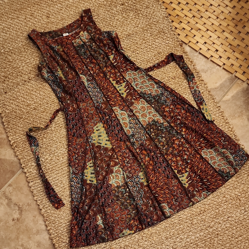 PerSeption Concept Brown and Orange Midi Dress